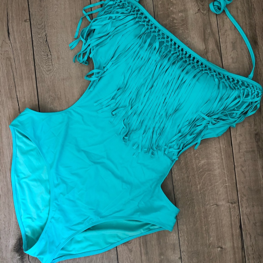 Teal Fringe Bathing Suit SZ XXL/12/14